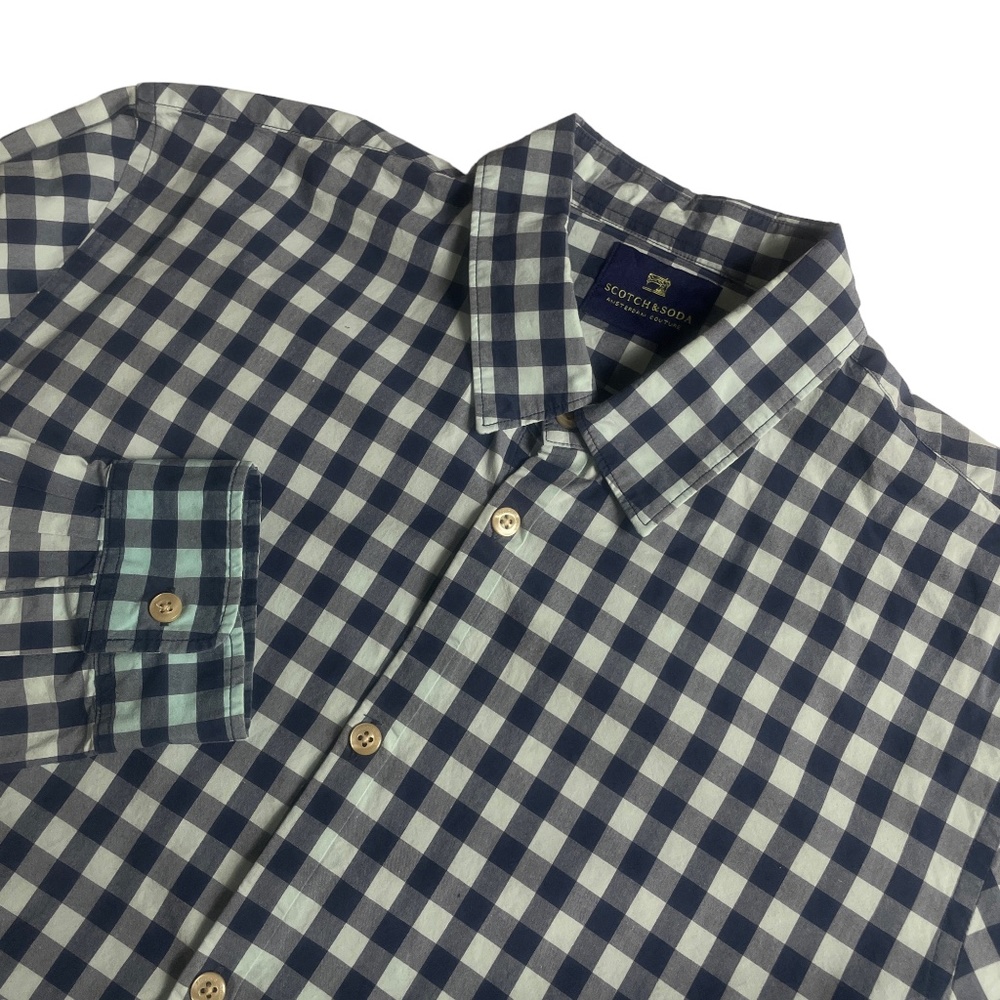 Scotch & Soda Large Casual Button Down Blue‎ Plaid 100% Cotton Long Sleeve